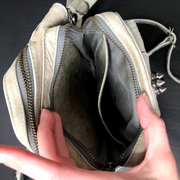 Jungle Tribe Belt Bag Gray Leather Studded Utility Crossbody Handbag Fanny Pack - Picture 10 of 17